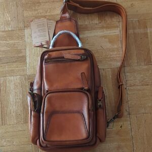 Elegant Tan Leather Men's Belt Bag